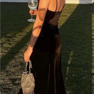 Halter black velvet dress with flower